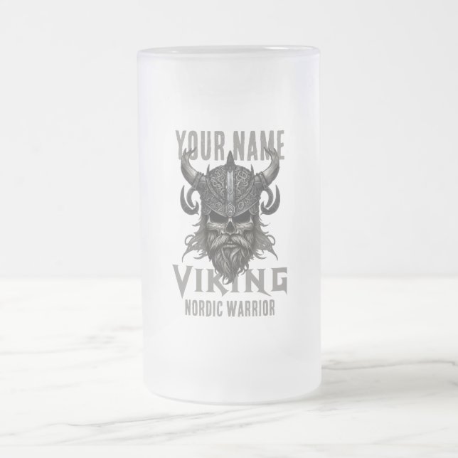 Personalisiert NAME Viking Warrior Heritage Mattglas Bierglas (Mittel)