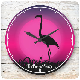 Personalisiert NAME Vivid Beach Sunset Pink Flamin Große Wanduhr