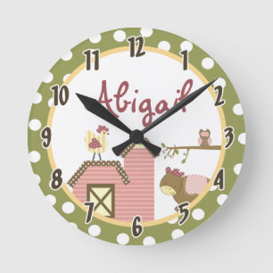 Personalisiert Name Wall Clock Abbys Farm Pink Gir Runde Wanduhr