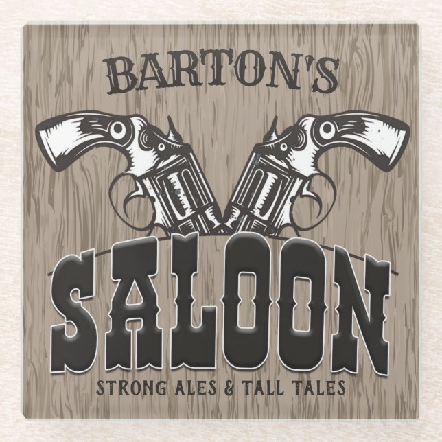 Personalisiert NAME Wild West Gun Revolver Saloon Glasuntersetzer (Vorderseite)