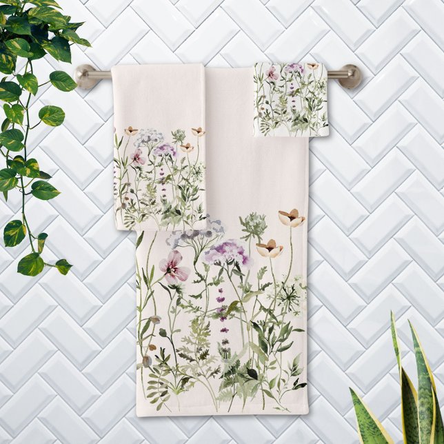 Personalisiert Name Wildblume Garten Badhandtuch Set (In situ Bathroom wall)