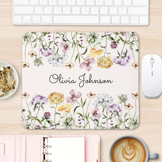 Personalisiert Name Wildblume Garten Mousepad (In situ office desk)
