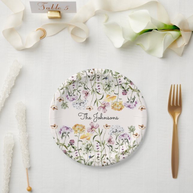 Personalisiert Name Wildblume Garten Pappteller (Hochzeit)