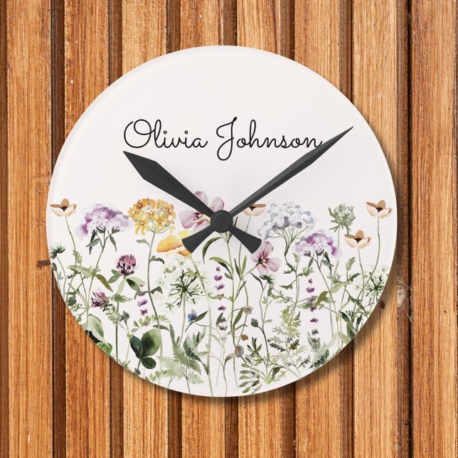 Personalisiert Name Wildblume Garten Runde Wanduhr (In situ wall)