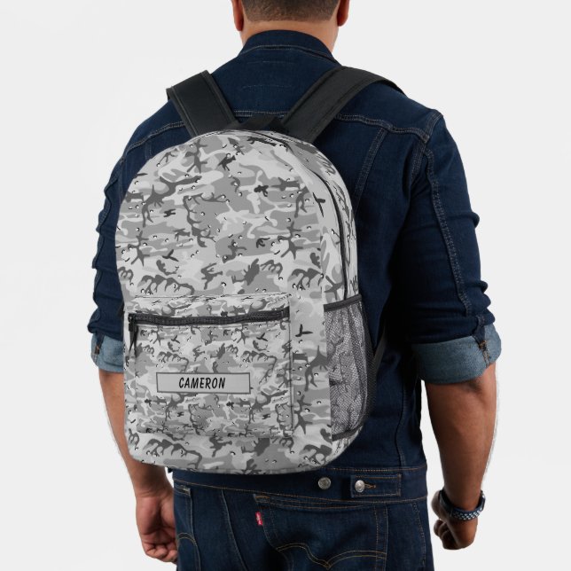 Personalisiert Name Winter Gray Camouflage Abstrak Bedruckter Rucksack (Insitu (Modell))