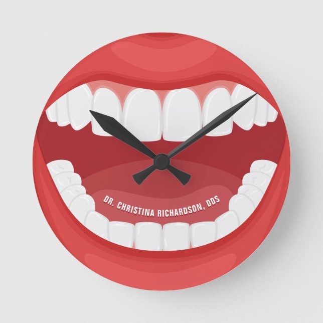 Personalisiert Name Zahnarztbüro Mouth Wart Runde Wanduhr (Vorderseite)