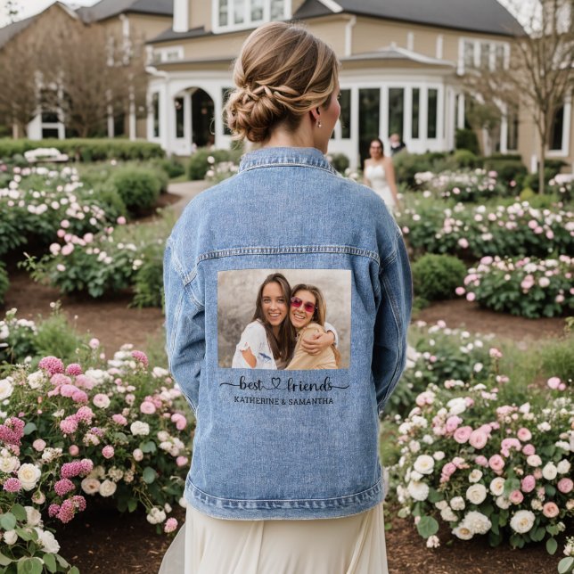 Personalisiert Names Best Friends Foto Jeansjacke (Hochzeit Rückseite)