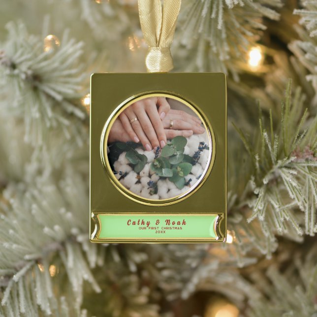 Personalisiert Names Couple's First Christmas Banner-Ornament Gold (Baum)