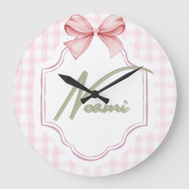 Personalisiert Naomi Baby Girl Kinderzimmer Bow&Gi Große Wanduhr (Vorderseite)