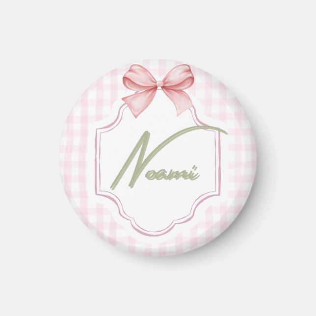 Personalisiert Naomi Baby Girl Kinderzimmer Bow&Gi Magnet (Vorne)