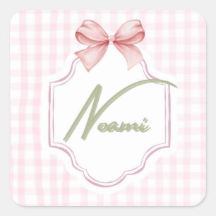 Personalisiert Naomi Baby Girl Kinderzimmer Bow&Gi Quadratischer Aufkleber