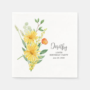 Personalisiert Napkins 100. Geburtstag Gelbe Blüte Serviette