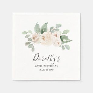 Personalisiert Napkins 70. Geburtstag Weißer Rose Serviette