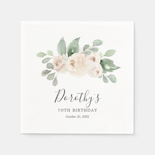 Personalisiert Napkins 70. Geburtstag Weißer Rose Serviette (Vorderseite)