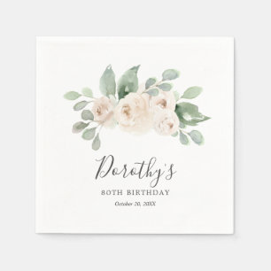 Personalisiert Napkins 80. Geburtstag Weißer Rose Serviette