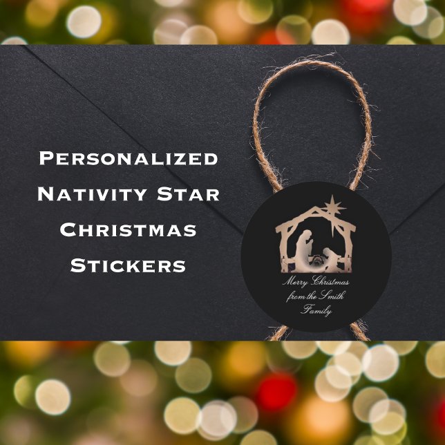 Personalisiert Nativstar Weihnachtsaufkleber Runder Aufkleber (Personalized Nativity Star Christmas stickers)