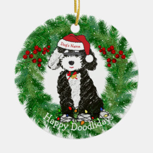 Personalisiert Naughty Bernedoodle Keramik Ornament