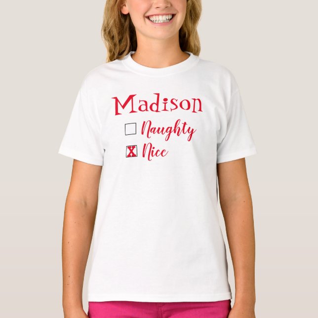 Personalisiert Naughty oder Nice T-Shirt (Vorderseite)