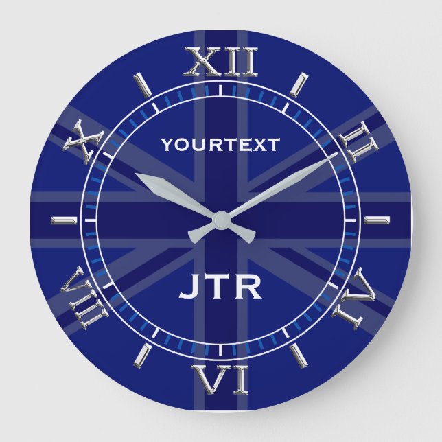 Personalisiert Navy Blu Union Jack British Flag Di Große Wanduhr (Vorderseite)