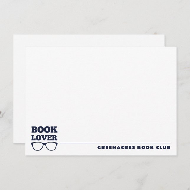Personalisiert Navy Blue Book Lover Flat Note Card Mitteilungskarte (Vorne/Hinten)