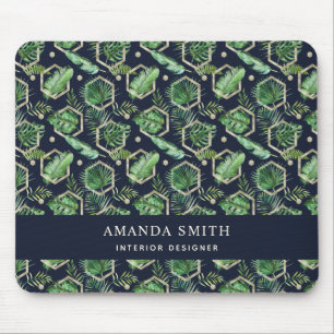 Personalisiert Navy Blue Gold Palm Blätter Botanic Mousepad