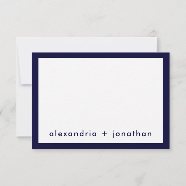 Personalisiert Navy Blue Minimal Wedding Vielen Da Mitteilungskarte (Rückseite)