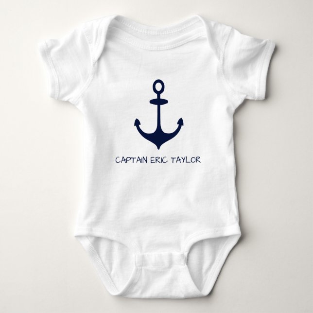 Personalisiert Navy Blue Nautical Anchor Baby Strampler (Vorderseite)