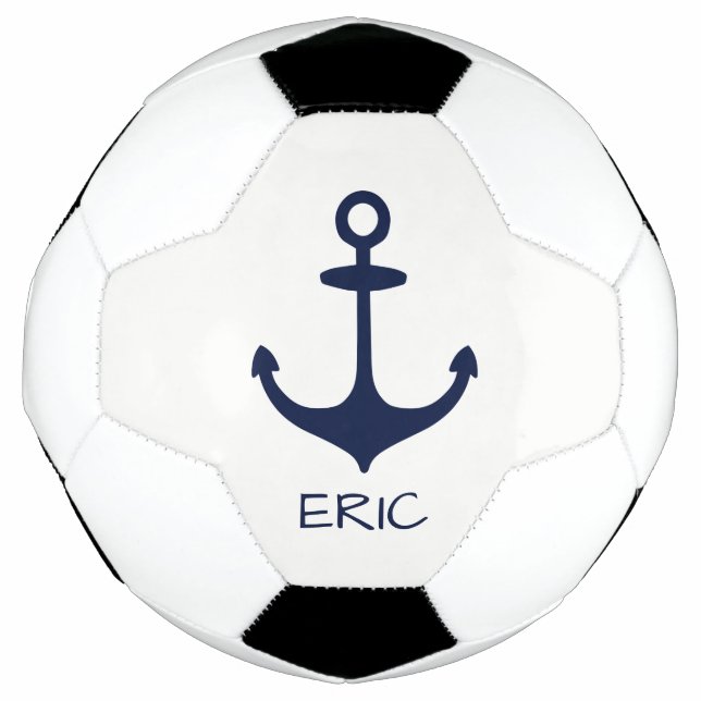 Personalisiert Navy Blue Nautical Anchor Fußball (Vorderseite)