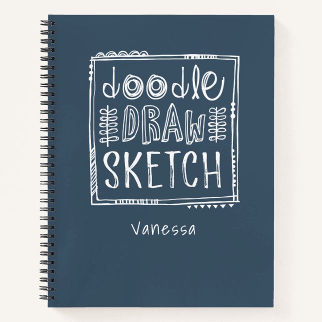 Personalisiert Navy Blue Sketchbook Notizbuch (Vorderseite)