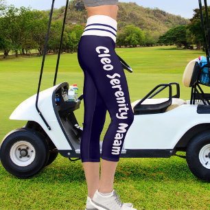 Personalisiert Navy Blue Strip Name der Katze Capri Leggings