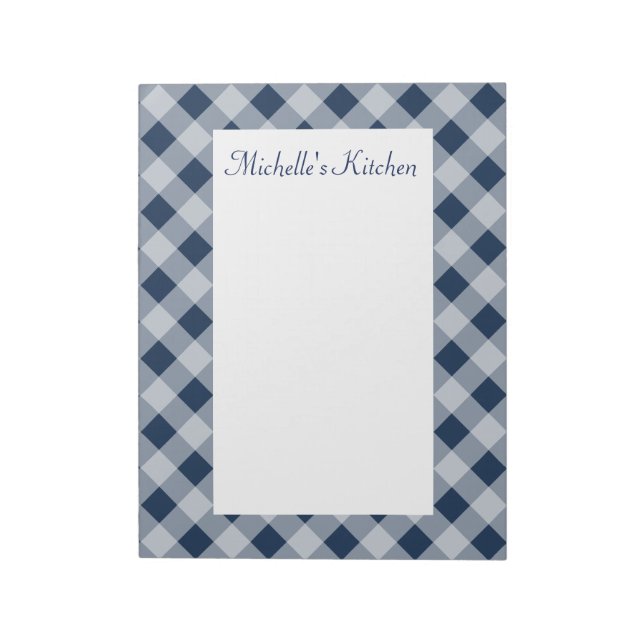 Personalisiert Navy Gingham Notepad Notizblock (Rotiert)