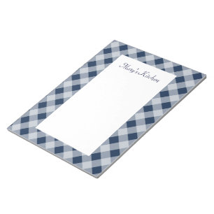 Personalisiert Navy Gingham Notepad Notizblock