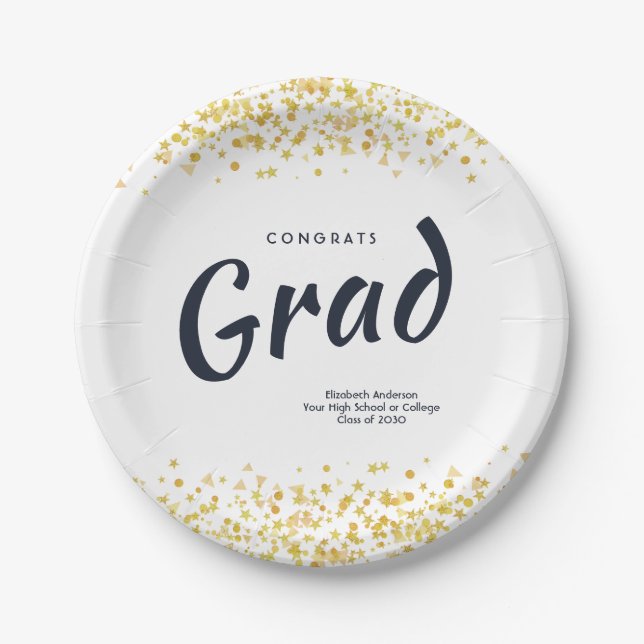 Personalisiert Navy/Gold School Graduation Party Pappteller (Vorderseite)