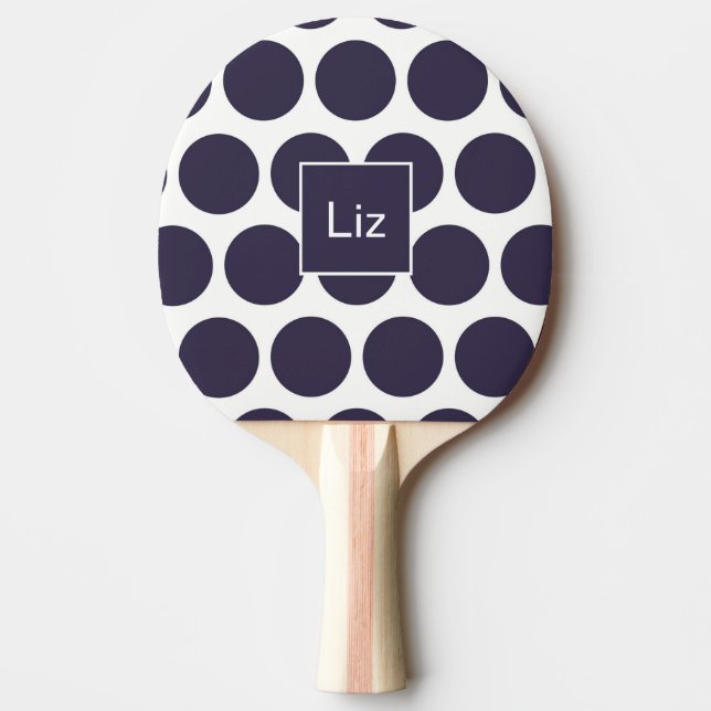 Personalisiert Navy Polka Dot Ping Pong Paddle Tischtennis Schläger (Vorderseite)
