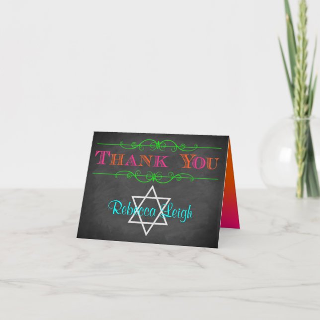 Personalisiert Neon Bat Mitzvah Dankeschön-Karte Dankeskarte (Vorderseite)