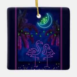 Personalisiert Neon Flamingo Couple Beach Weihnach Keramikornament