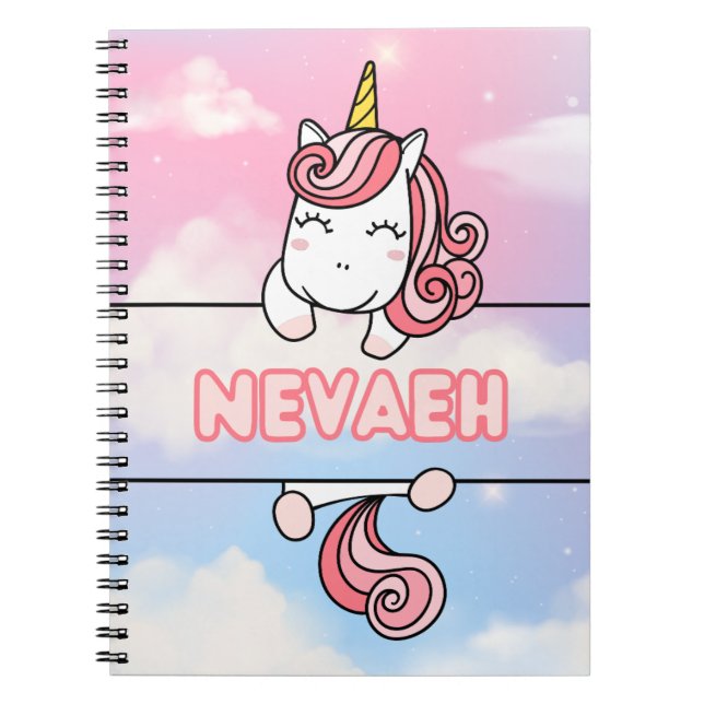 Personalisiert Nevaeh Unicorn Girlie Notebook Notizblock (Vorderseite)