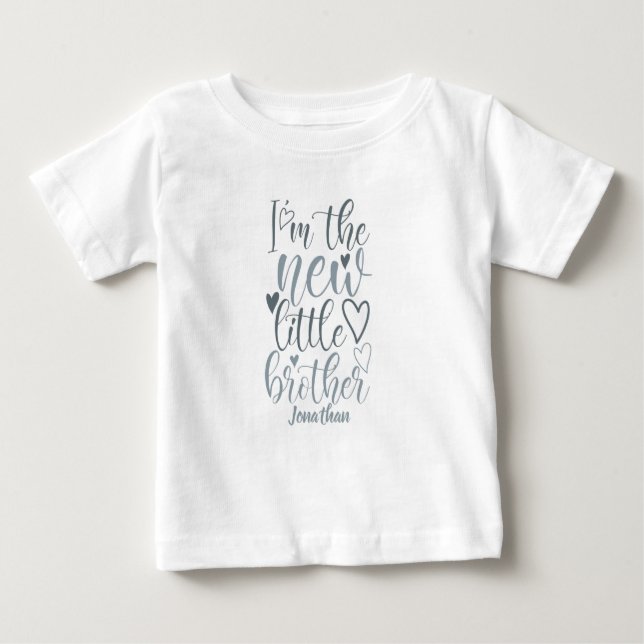 Personalisiert New Little Brother Blue Baby T-shirt (Vorderseite)