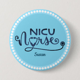 Personalisiert Nicu Nurse Blue und White Button
