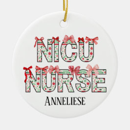 Personalisiert NICU Nurse Christmas Coquette Bow Keramik Ornament