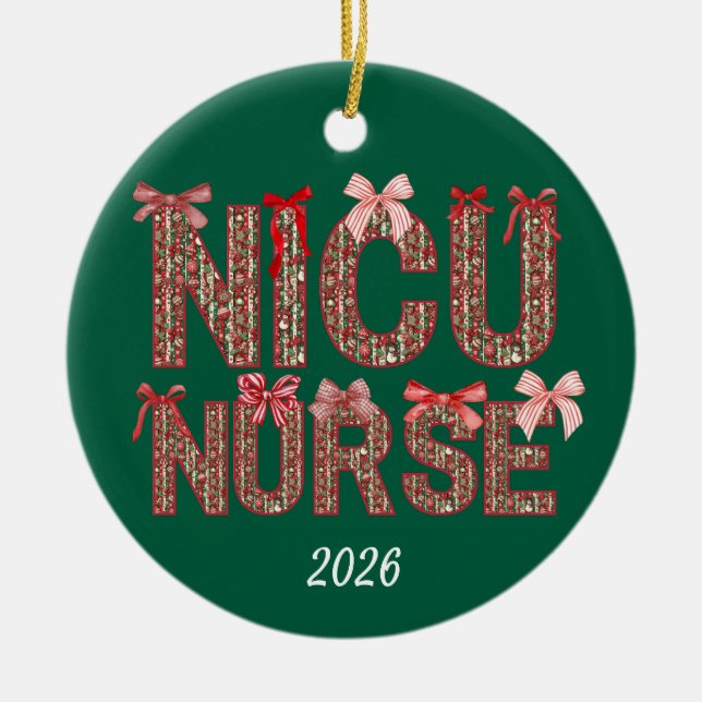 Personalisiert NICU Nurse Coquette Bow Weihnachten Keramik Ornament (Vorne)