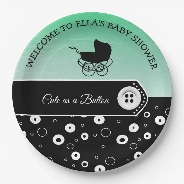 Personalisiert Niedlich als Button Baby Dusche Pappteller (Vorderseite)