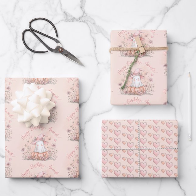 Personalisiert Niedlich Ghost Birthday Geschenkpapier Set (Vorderseite)