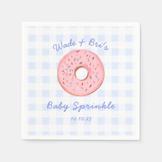 Personalisiert Niedlich Gingham Donut Baby Sprinkl Serviette (Vorderseite)