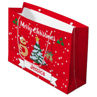Personalisiert Niedlich Red Merry Christmas Jingle Große Geschenktüte