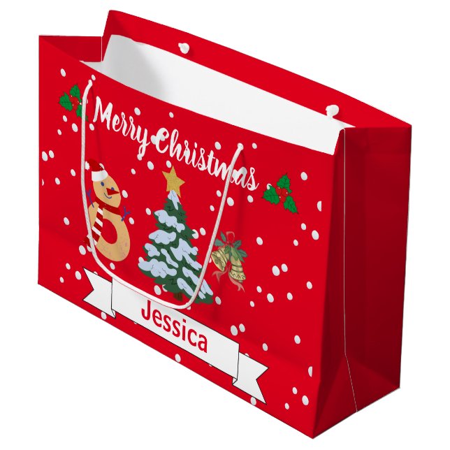 Personalisiert Niedlich Red Merry Christmas Jingle Große Geschenktüte (Vorderseite Schrägansicht)