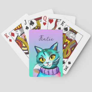 Personalisiert Niedliche Blue Kitty Cat Spielkarten