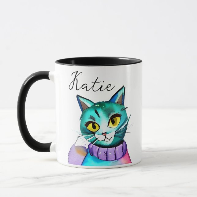Personalisiert Niedliche Blue Kitty Cat Tasse (Links)