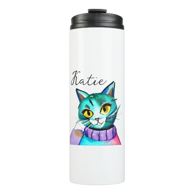 Personalisiert Niedliche Blue Kitty Cat Thermosbecher (Vorderseite)