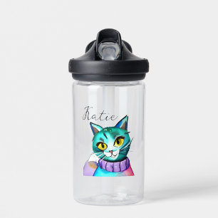 Personalisiert Niedliche Blue Kitty Cat Trinkflasche